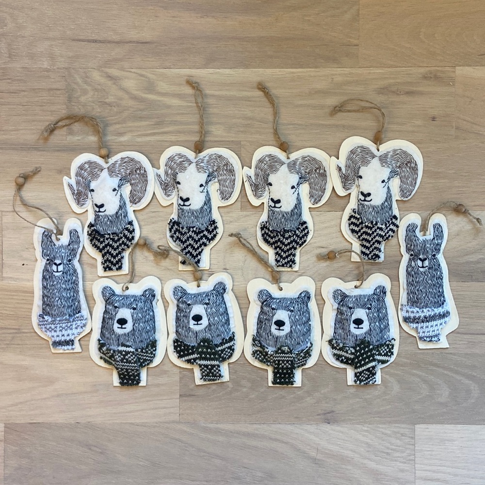 Target Christmas Wooden Animal Ornaments w/ Felt Fabric Top